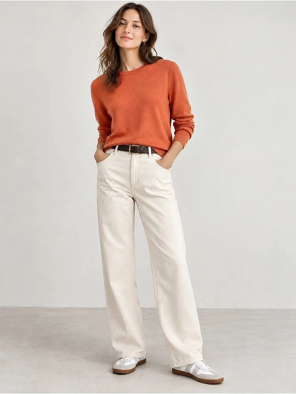 Uniqlo Extra Fine Merino Crew Neck Long-Sleeve Sweater Orange Medium
